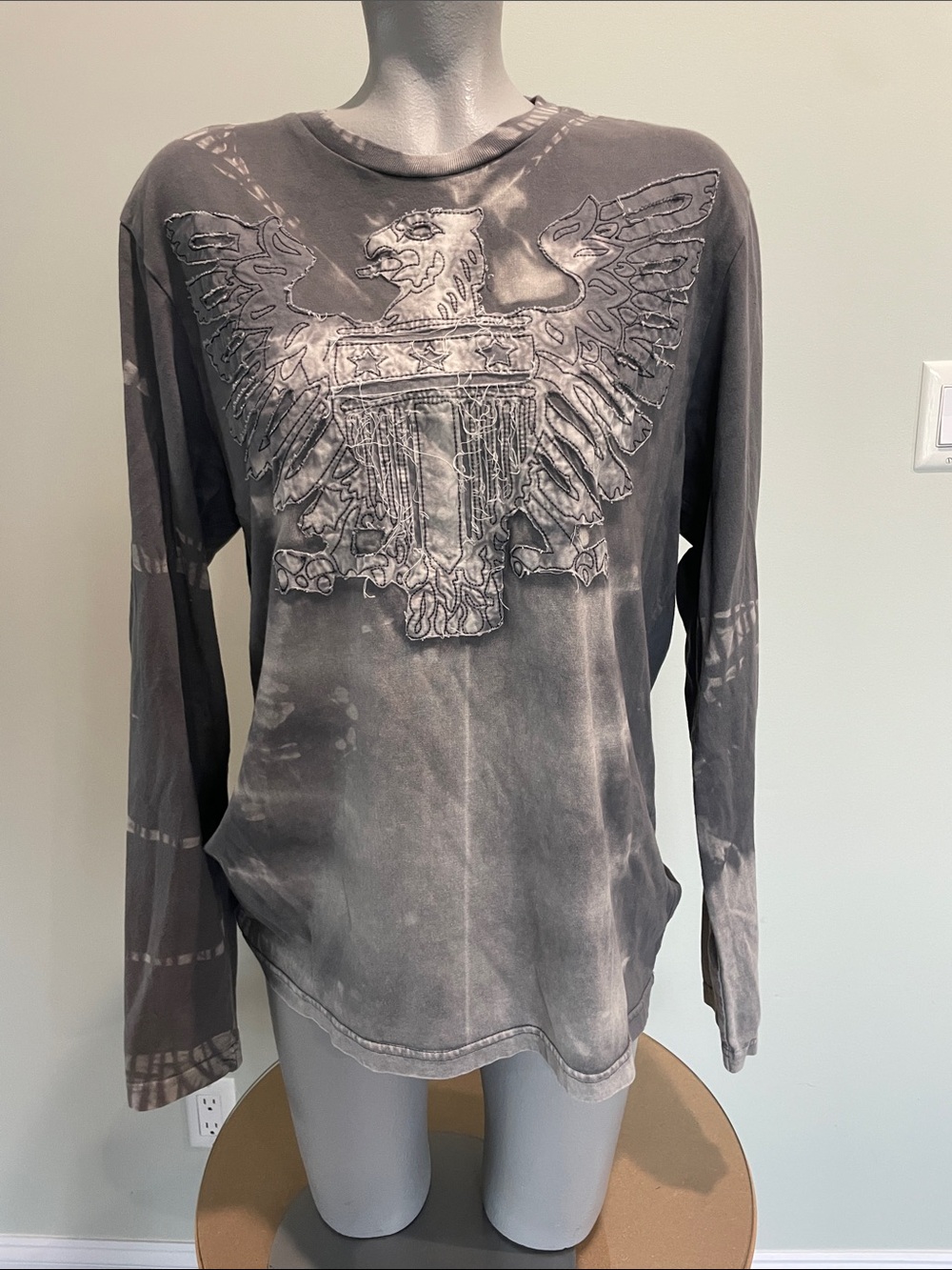 INC International Concepts Charcoal Tie-Dye Long-Sleeve Graphic Tee 100%cotton